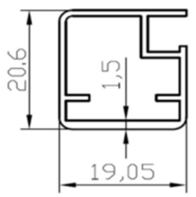 Профиль фасадный SMART 19х20, L=2,9м п/стекло 002.00/НЕРЖ.ТЁМН.  (16)