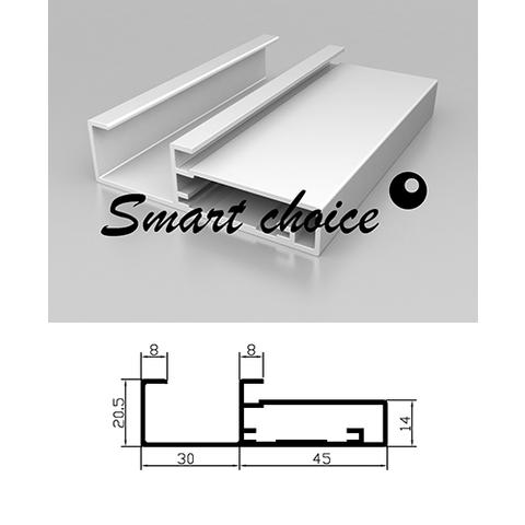Профиль фасадный SMART с ручкой 45х20, п/стекло L= 2,9м 044.00/СЕРЕБРО(6)