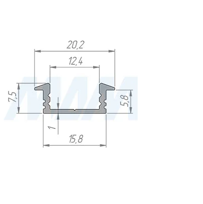 Профиль врезной черный LSP-FM1-ALU-3-BL 20*7,5мм 3м (МДМ)