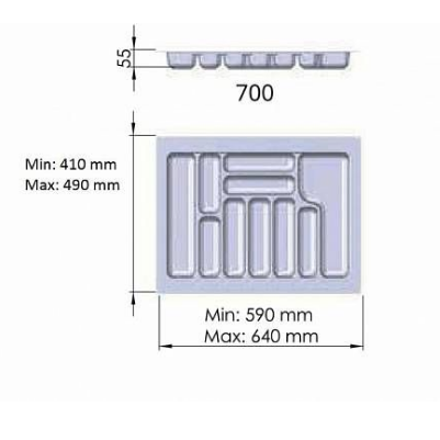 Лоток для столовых приборов STARAX, L=700мм (640х490мм), серый S2288